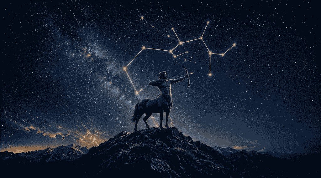 Centaur archer silhouette beneath the Sagittarius constellation at night
